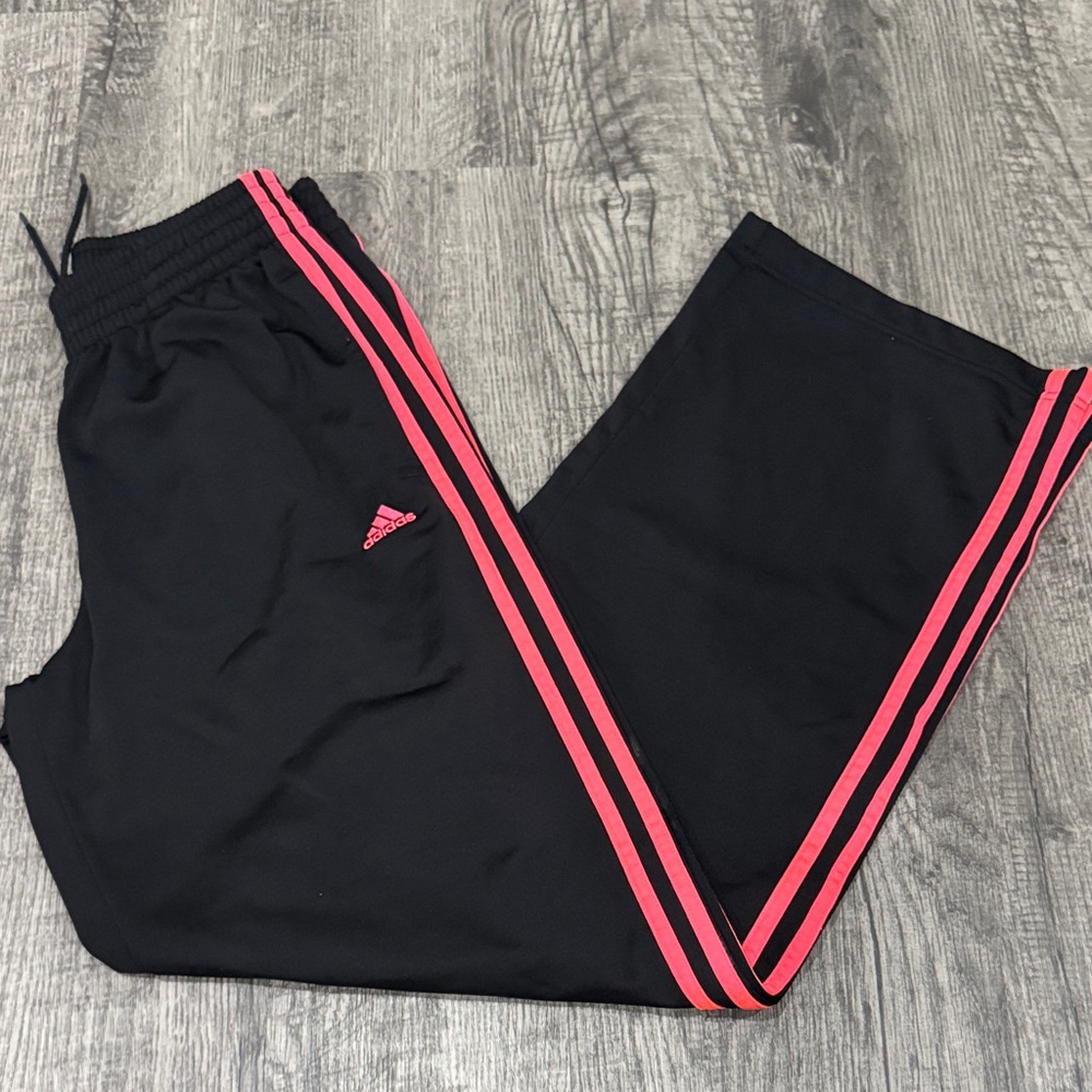 Adidas Women’s Black Track Pants with Pink Stripes